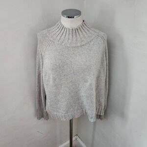 Studio Park Mock Neck Knit Sweater Women's Size S Speckled Beige Long Sleeve